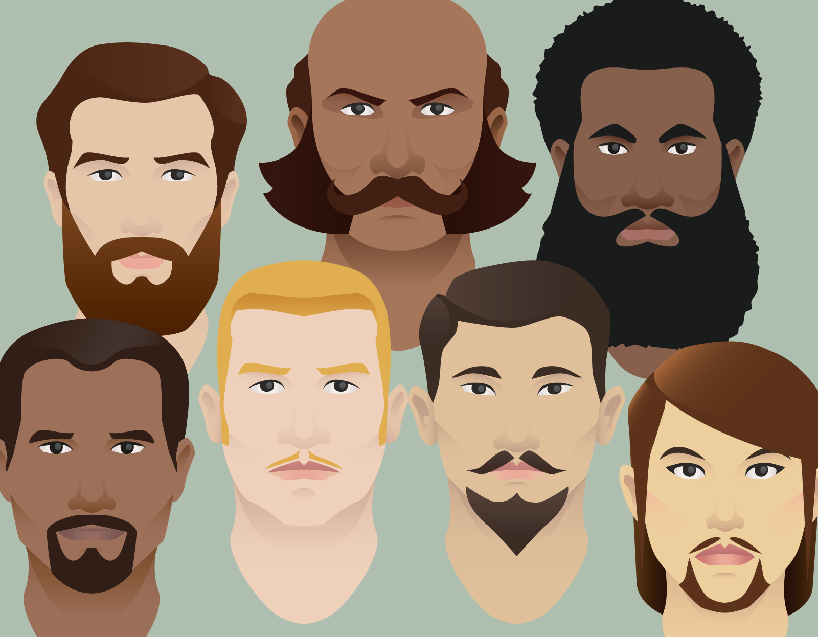 Several illustrated people sporting stylish beards.